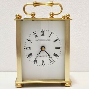Alfred Sung Gold Table Clock with Handle